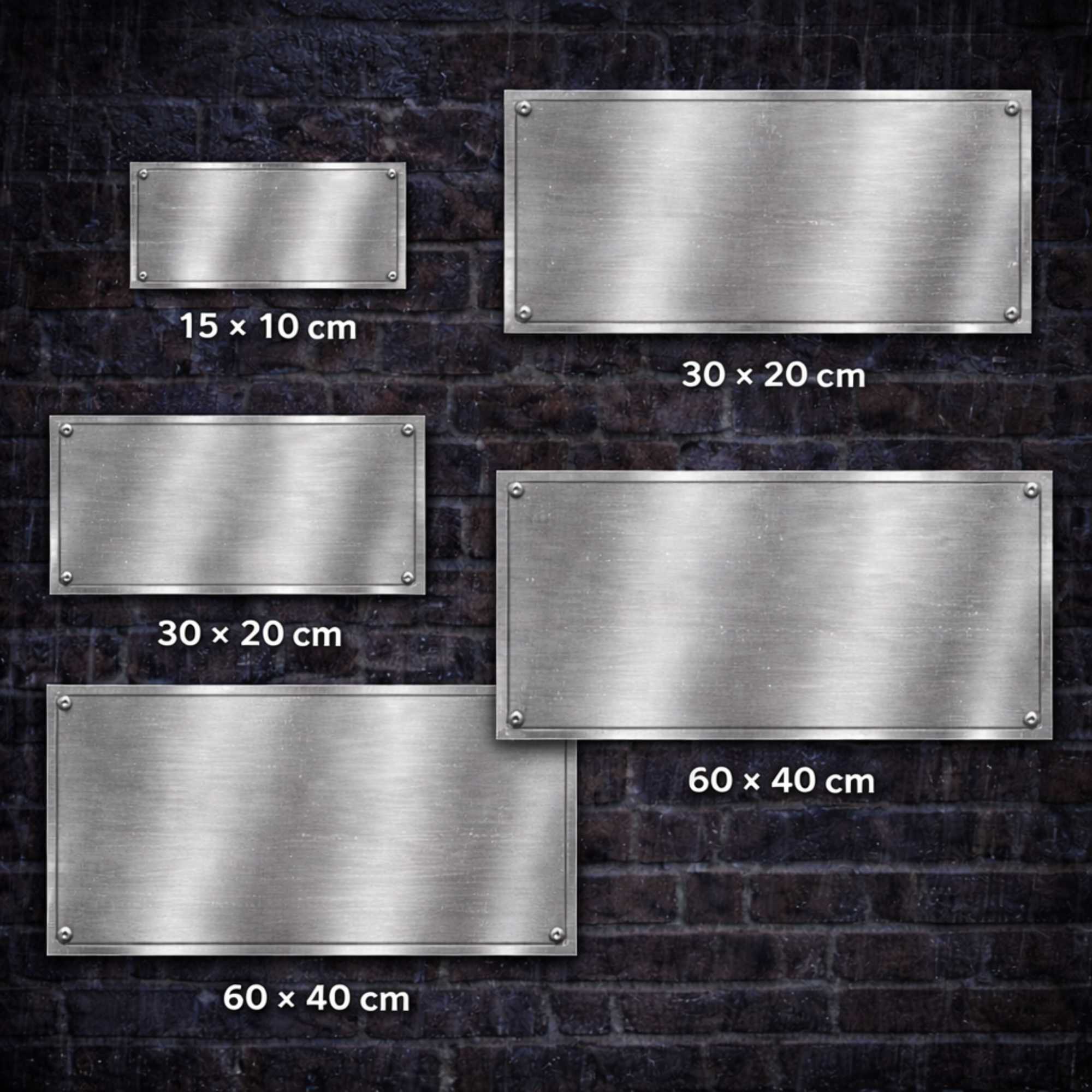 Personalisiertes Firmenschild Edelstahloptik – Aluminium, wetterfest, 6 Größen