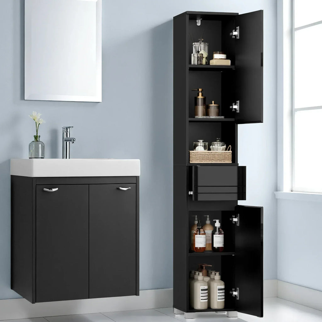 Badezimmerschrank 30x30x170 cm – Modernes Badmöbel mit Schublade, verstellbaren Regalen & offenem Fach - FUXLShop