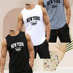 Herren tank top 3er pack in weiß schwarz grau mit atmungsaktivem new york print empire state seit 1789