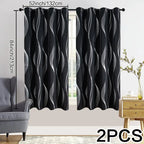 Verdunkelungsvorhänge 2er set mit geometrische wellen-muster silber, 213cm lang, schwarz-weiß, blickdicht und wärmeisolierend