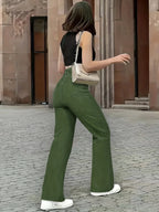 Army Green Stretch-Jeans – Straight Leg, High Waist, Casual Fit - FUXLShop