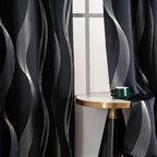 Schwarze vorhänge mit geometrische wellen-muster silber in 2er set und 213cm lang für verdunkelung und wärmeisolierung