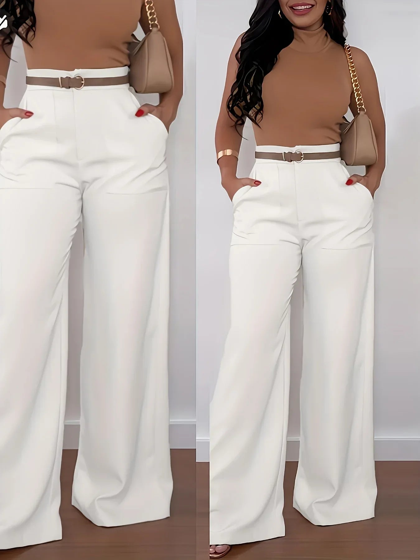 Elegante High-Waist Marlene-Hose – Weites Bein, Unifarben, Ganzjährig Tragbar - FUXLShop