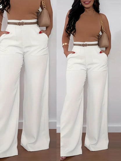 Elegante High-Waist Marlene-Hose – Weites Bein, Unifarben, Ganzjährig Tragbar - FUXLShop