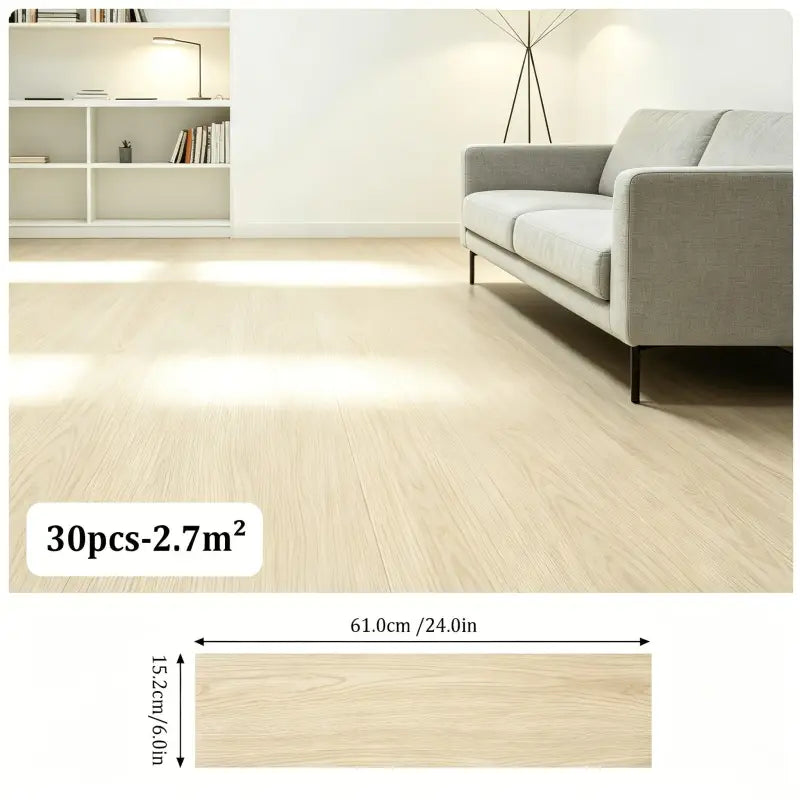 Light beige pvc selbstklebende bodenplatten aus vinyl mit holzoptik und naturkorn für küche wohnzimmer bad