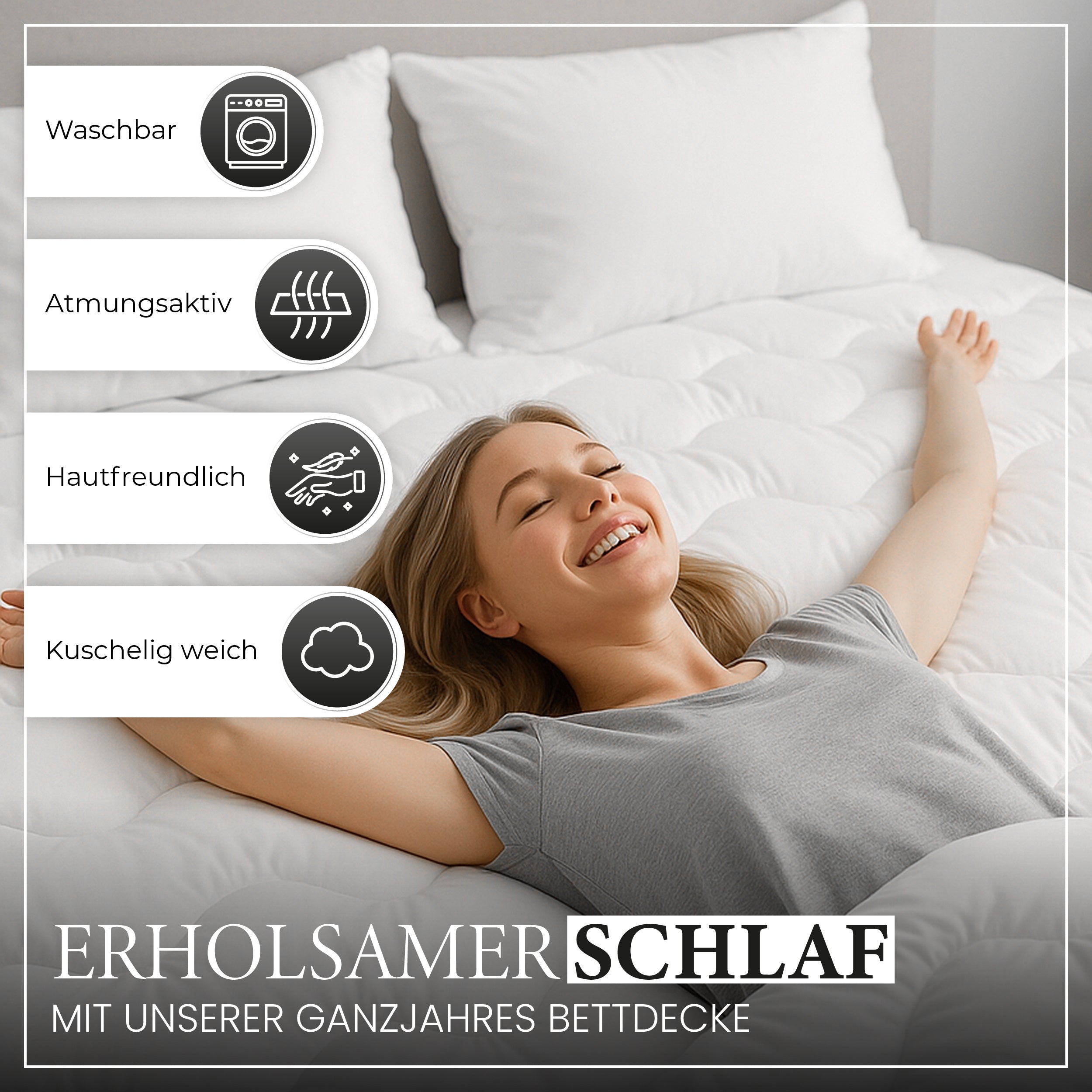 Leichte Sommer-Steppdecke – Weich, Hypoallergen, 60°C waschbar