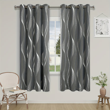 Verdunkelungsvorhänge Schwarz-Weiß Wellenmuster 2er Set - Ösenvorhänge