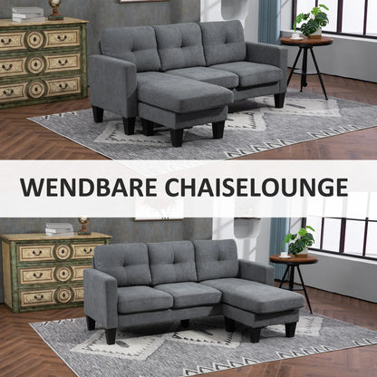 Ecksofa L-Form mit wendebarer Chaiselongue – Federkern & Schaumstoff, Leinenoptik Grau - FUXLShop