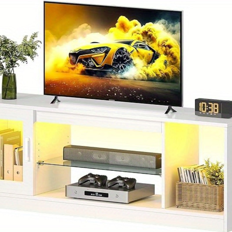 TV Schrank Modern 165cm - Lowboard mit Glasregalen für Wohnzimmer