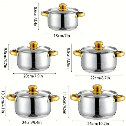 10-teiliges Edelstahl-Kochgeschirr-Set - Antihaft-Töpfe mit Deckeln für Küche und Restaurant