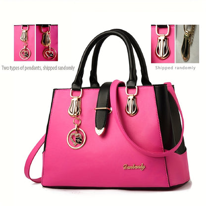 Damen Schultertasche mit Buchstaben-Detail – Elegante Handtasche mit Doppelgriff, große Arbeitstasche, schlichtes Design, für Büro & Alltag, mehrere Farben