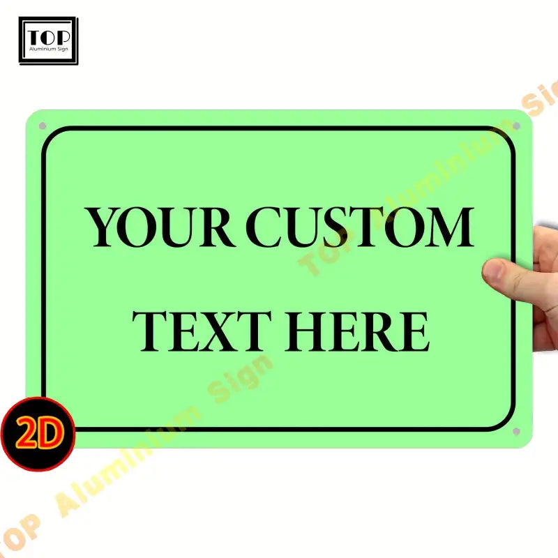 Personalisiertes 2d-wandschild aus aluminium in hellgrün mit schwarzem rand und individuell bedrucktem textfeld