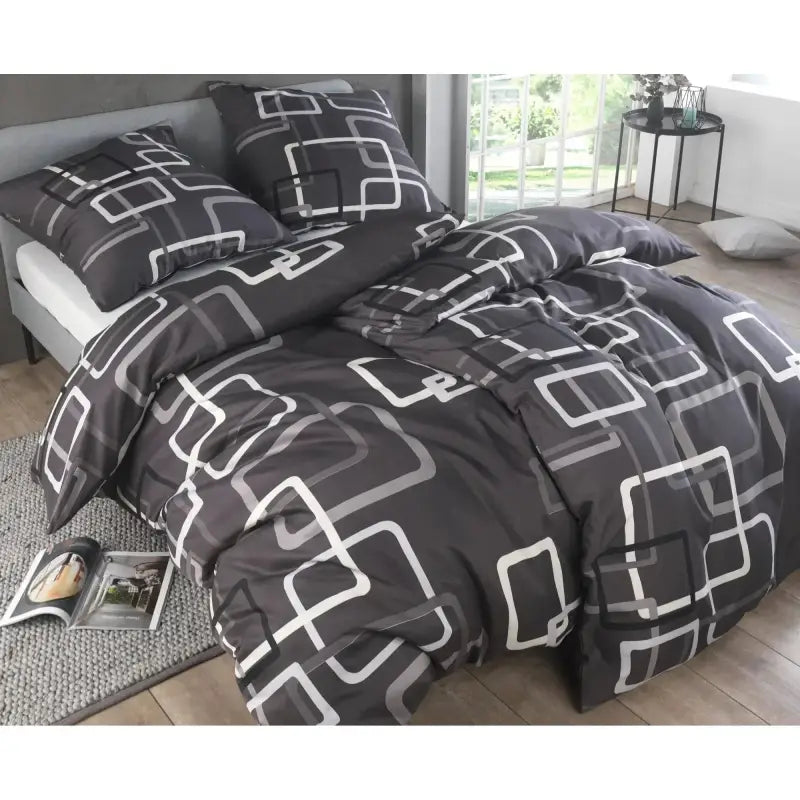 Modern bettwäsche-set 135x200 4-teilig mit schwarz-weißem geometrischem muster und allergikerfreundlichem material
