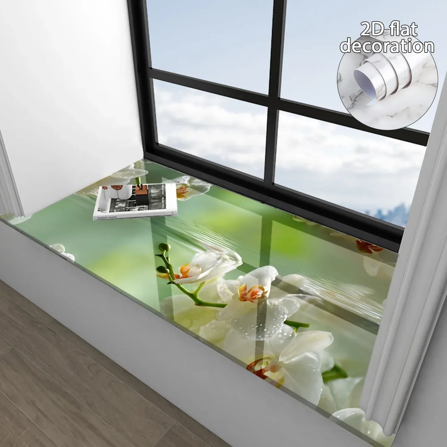 Selbstklebende Vinyl-Tapete Wasser & Blumen (20-40cm x 3m) – Abziehen & Aufkleben für Fenster, Schränke & Arbeitsplatten - FUXLShop