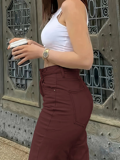 Deep Red Straight-Leg Hose Damen Stretch-Baumwolle – Elegant & Ganzjährig