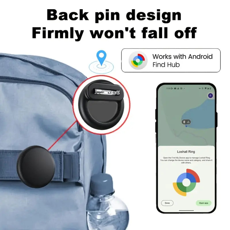 Schwarzer loshall ring mit rückstecknadel für sicheren halt kompatibel mit smart tracker android und find hub