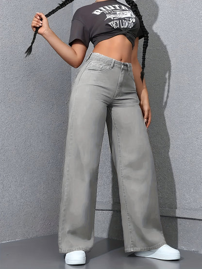 Damen Straight-Leg Hose Grau - Vorderansicht