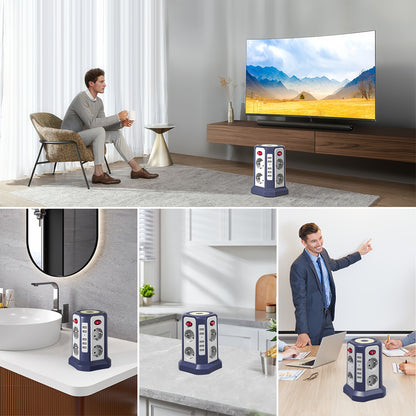 Diese 13 - in - 1 Steckdosenleiste bietet 3 Meter Kabellänge, 5 USB - A - Anschlüsse, 8 AC - Steckdosen, 4 unabhängige Schalter und ein sanftes, einstellbares Nachtlicht – perfekt für Büro, Homeoffice und Haushalt. - FUXL - Shopify
