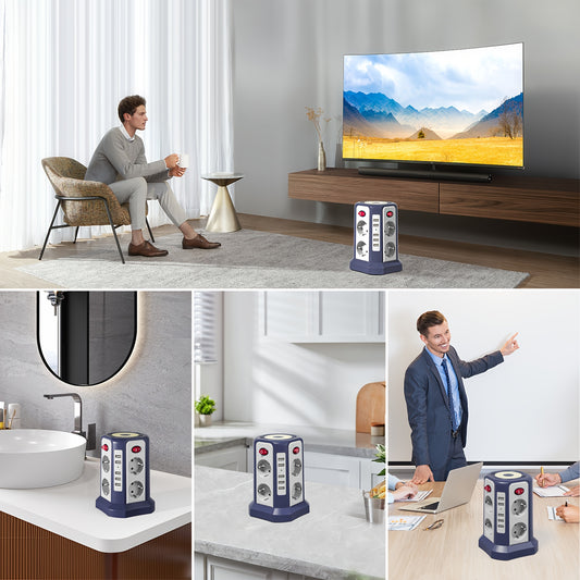 Diese 13 - in - 1 Steckdosenleiste bietet 3 Meter Kabellänge, 5 USB - A - Anschlüsse, 8 AC - Steckdosen, 4 unabhängige Schalter und ein sanftes, einstellbares Nachtlicht – perfekt für Büro, Homeoffice und Haushalt. - FUXL - Shopify