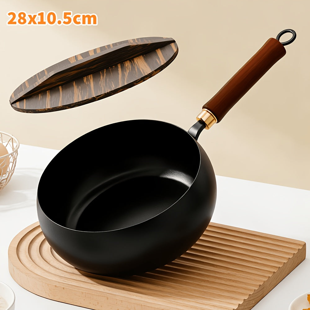 Gusseisenpfanne 24 cm mit Deckel – Runder Boden, unbeschichtet, für Induktion & Gas