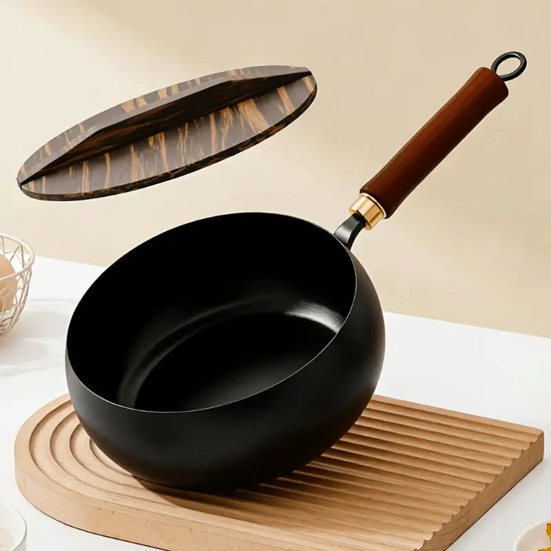 Gusseisenpfanne 24 cm mit Deckel – Runder Boden, unbeschichtet, für Induktion & Gas – FUXLShop
