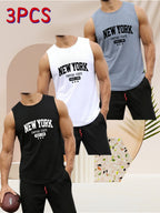 Herren Tank Top 3er-Pack – New York Print, atmungsaktiv