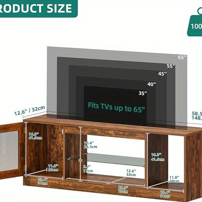 TV Schrank Modern 165cm - Lowboard mit Glasregalen für Wohnzimmer