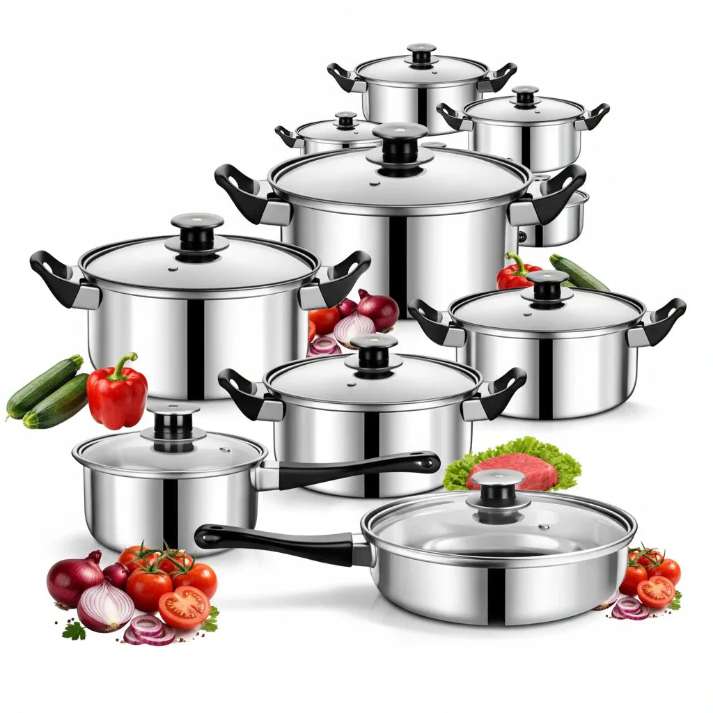 12-teiliges Edelstahl-Topfset mit Pfanne & Glasdeckeln – Für alle Herdarten