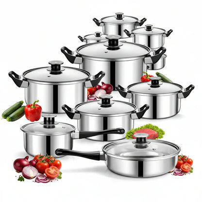 12-teiliges Edelstahl-Topfset mit Pfanne & Glasdeckeln – Für alle Herdarten