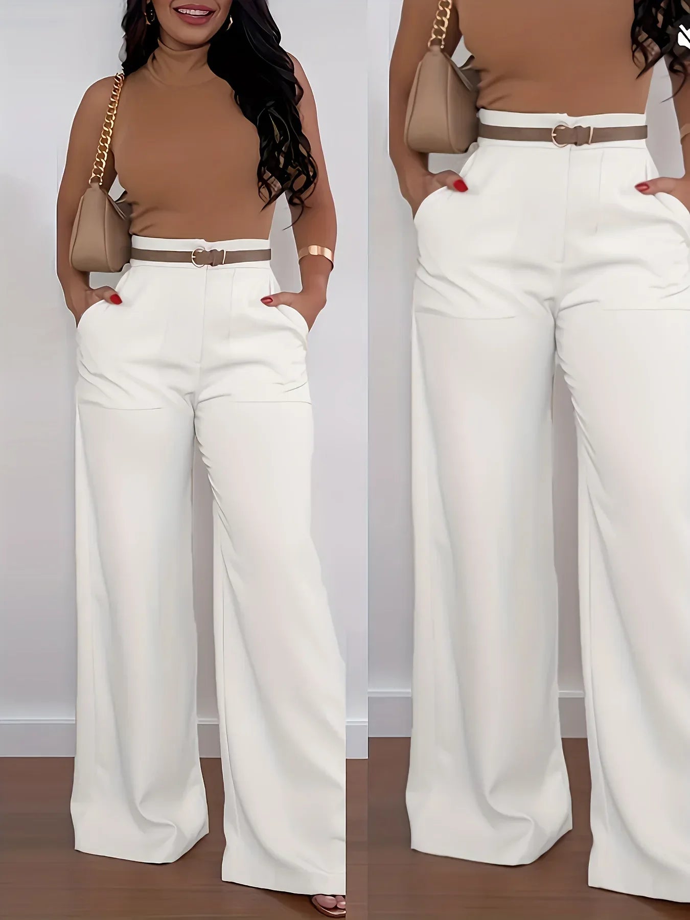 Elegante High-Waist Marlene-Hose – Weites Bein, Unifarben, Ganzjährig Tragbar - FUXLShop