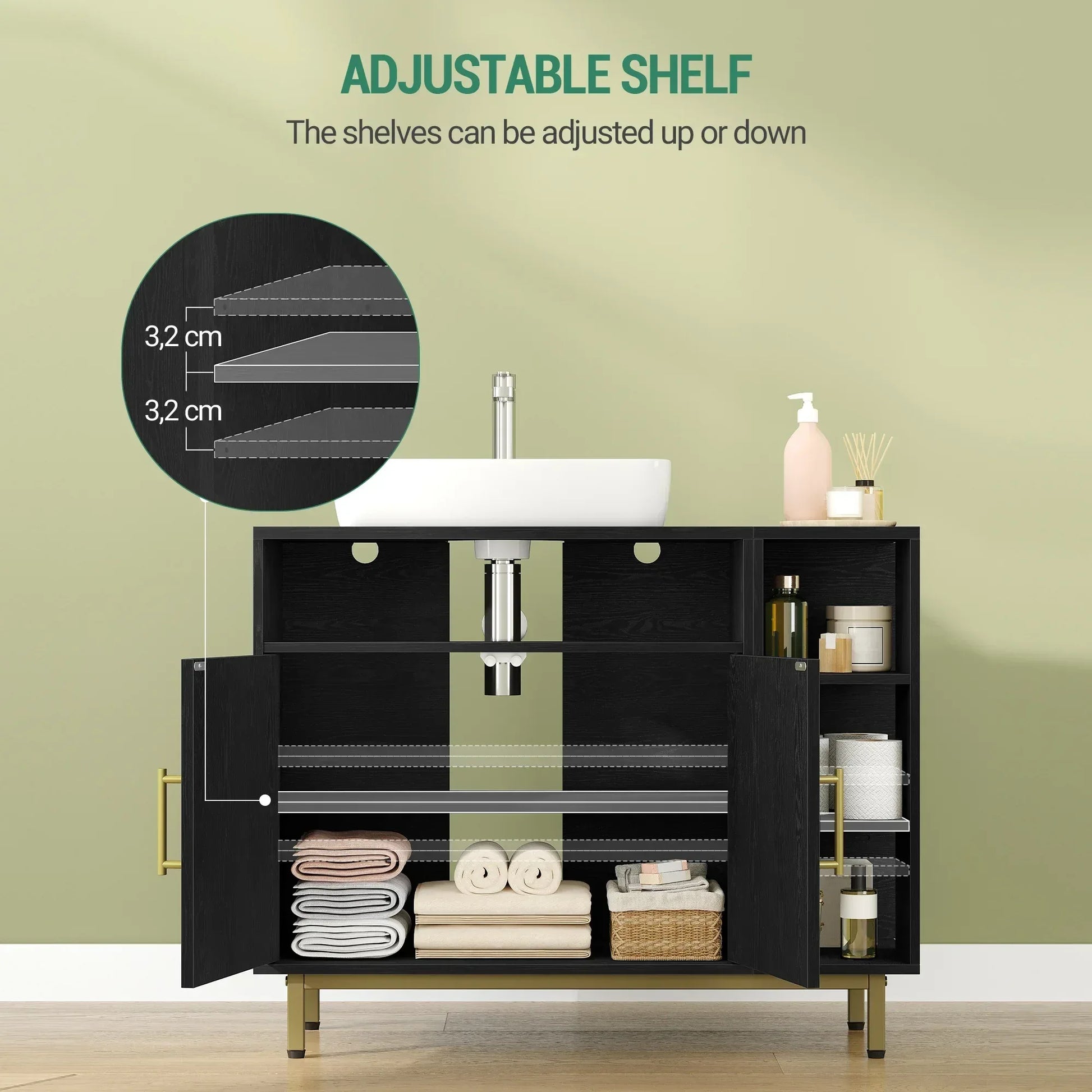 Waschbeckenunterschrank 80cm – 1 Schublade, 2 Türen & offenes Regal - FUXLShop