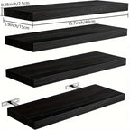 Wandregal 4er-set aus paulownia holz mit schwarzer holzmaserung und metallhalterungen als schwebende wandregale