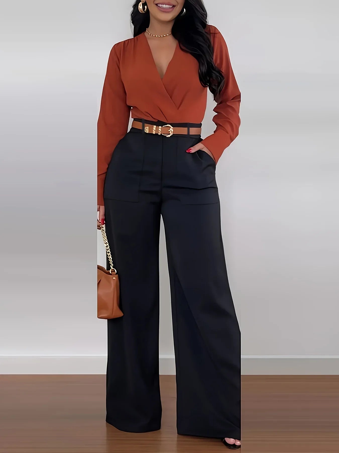 Elegante High-Waist Marlene-Hose – Weites Bein, Unifarben, Ganzjährig Tragbar - FUXLShop