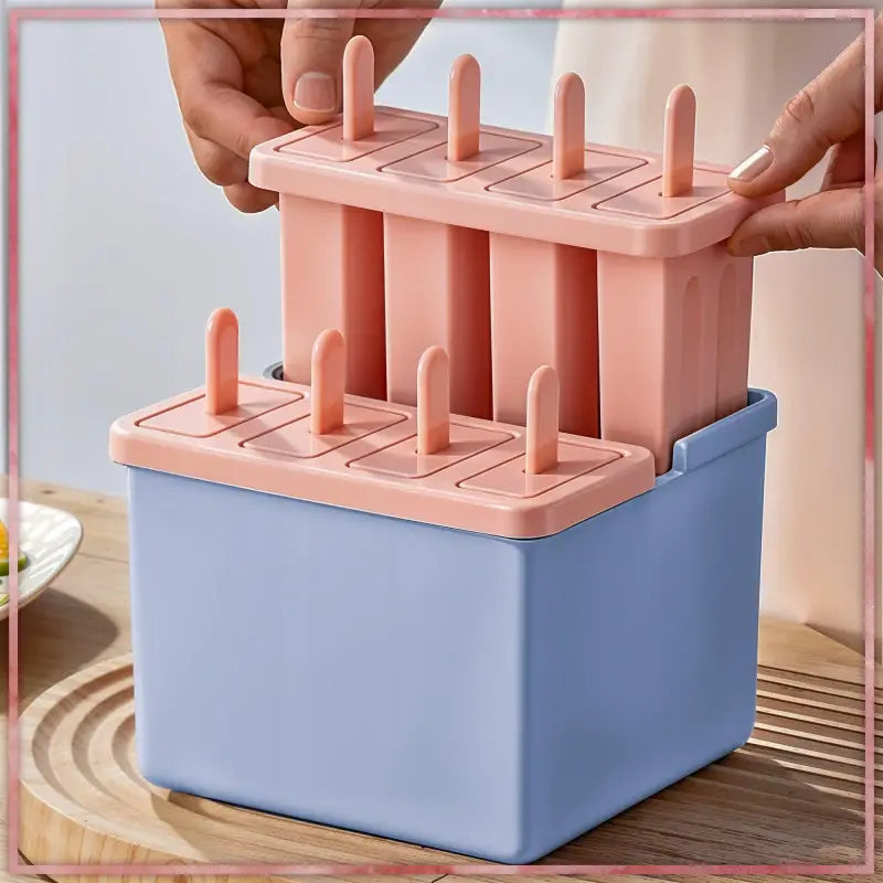 Pink und blaue silikon eisformen mit integriertem griff 8er-set von kuketo zum eis am stiel selber machen
