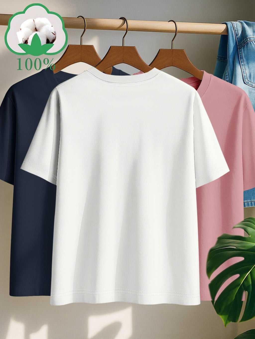 3-Pack Women's Short Sleeve Round Neck 100% Cotton T-Shirts – Basic Summer Tops