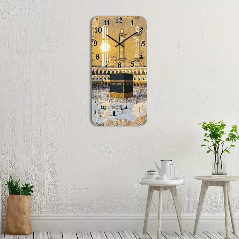 Wanduhr lautlos Kaaba Motiv – Islamische Dekoration quadratisch, HD-Glanz, für Wohnzimmer Schlafzimmer Küche - FUXLShop