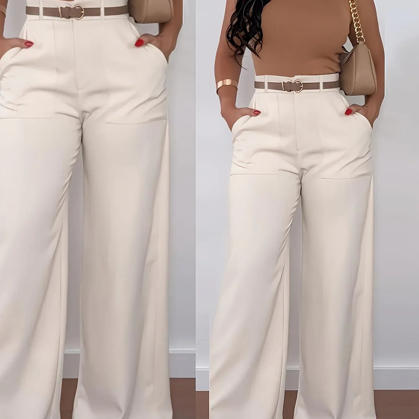 Elegante High-Waist Marlene-Hose – Weites Bein, Unifarben, Ganzjährig Tragbar - FUXLShop