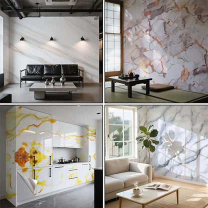 3D Marmor Tapetenrolle – Selbstklebender Schaumstoff-Sticker mit Alufolie, wasserfest & abnehmbar – Für Küche, Bad, Schlafzimmer & Möbeloberflächen - FUXLShop