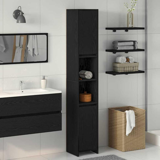 Badezimmer Hochschrank Schwarz Eiche 45cm – Modern mit verstellbaren Regalen - FUXLShop