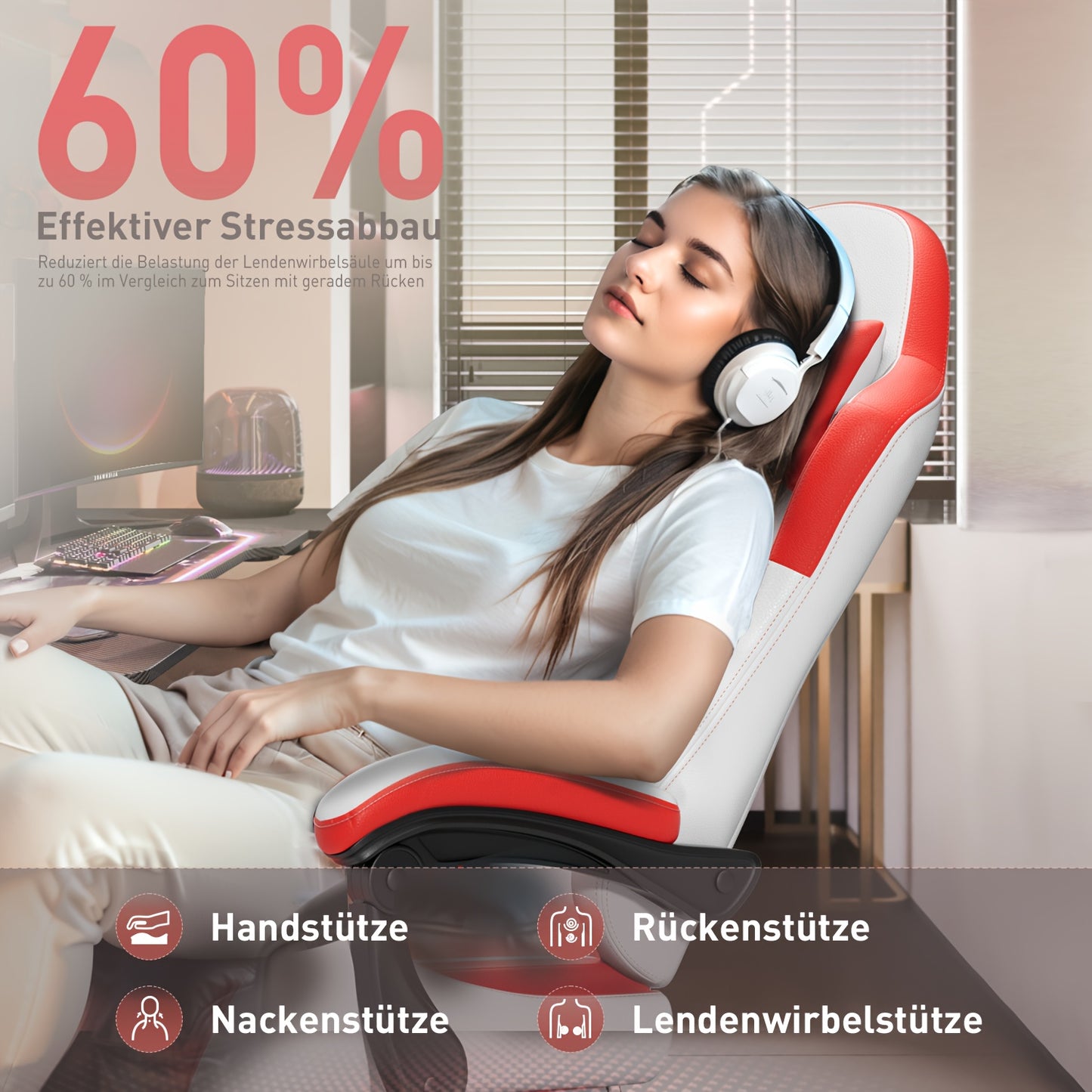 Gaming-Stuhl mit Massagefunktion – ergonomischer Racing Chair mit Fußstütze, Kopfstütze & Lendenkissen, gepolstert, bis 150 kg belastbar, ideal für PC & Konsole