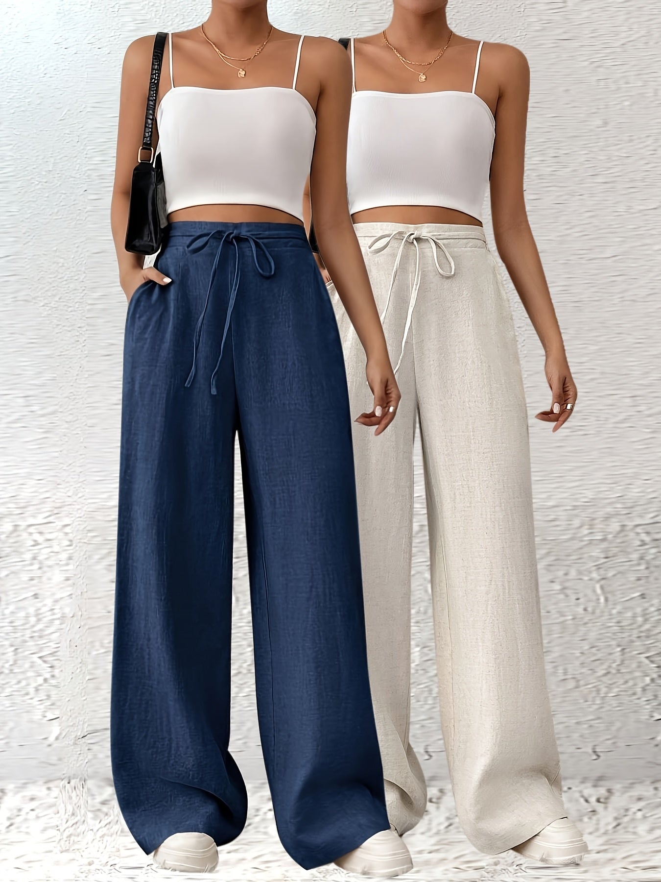 2er-Set Damen Elegante Weite Stoffhosen mit Taschen – Gerade Beinform, Einfarbig, Bequem für Frühling/Sommer/Herbst, Casual & Business Look