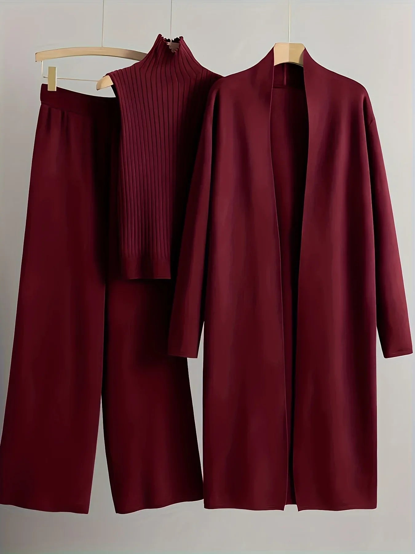 Damen 3-teiliges Strickset - Pullover, Cardigan & Hose - Casual Loungewear - FUXLShop