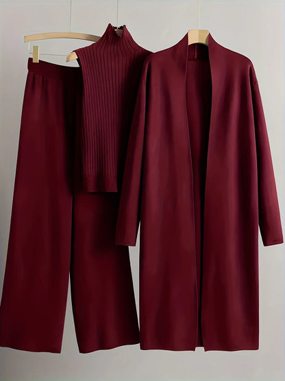 Damen 3-teiliges Strickset - Pullover, Cardigan & Hose - Casual Loungewear - FUXLShop