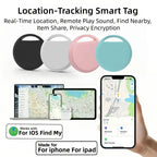 Kompaktes rundes smart tag 4er-set in schwarz weiß pink und türkis aus silikon mit schlaufe zum befestigen