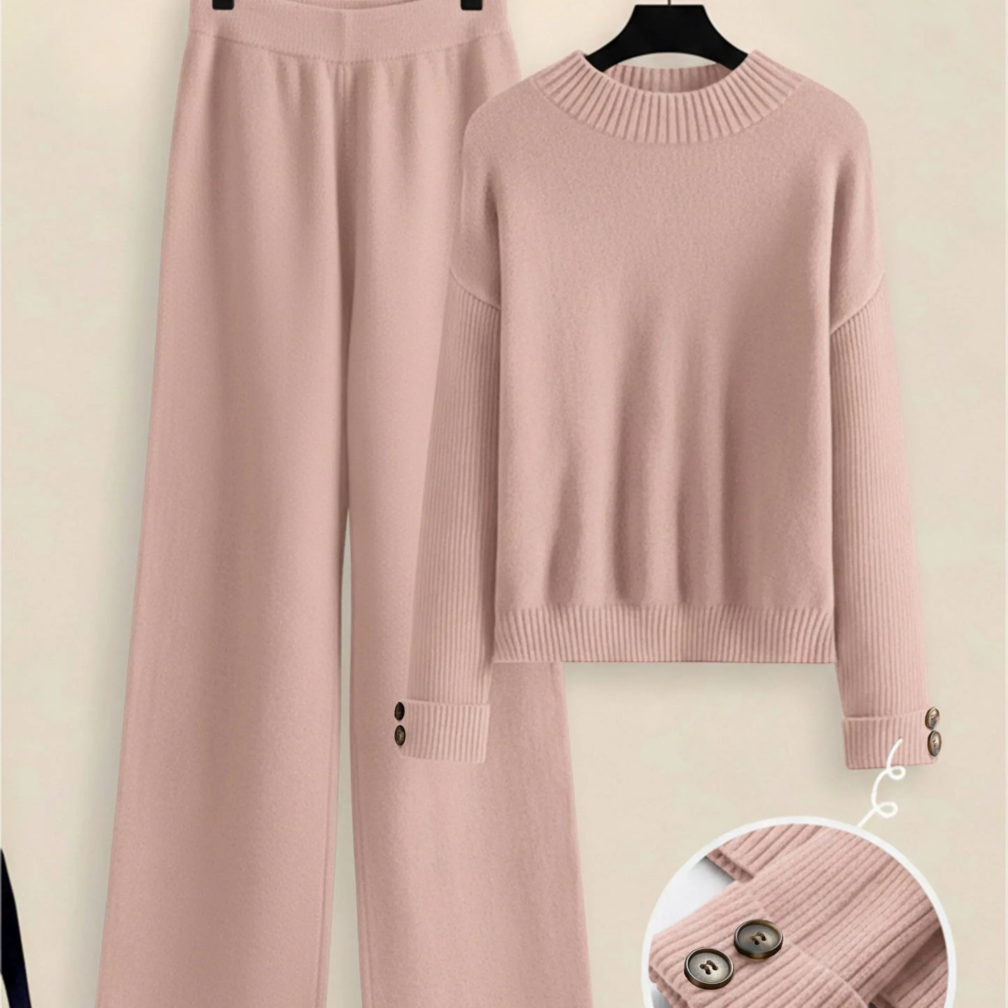 Damen Zweiteiler-Set mit Seitenstreifen – Rundhals Pullover & Gerade Hose, Weiche Freizeitkleidung für Herbst & Winter - FUXLShop