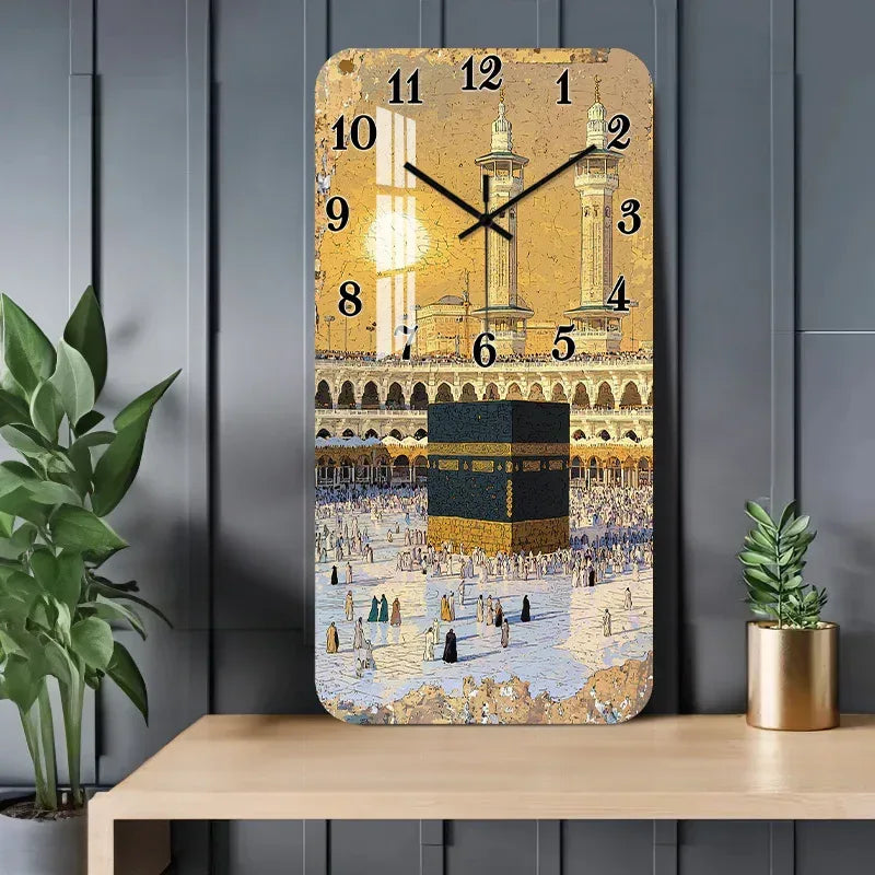 Wanduhr lautlos Kaaba Motiv – Islamische Dekoration quadratisch, HD-Glanz, für Wohnzimmer Schlafzimmer Küche - FUXLShop