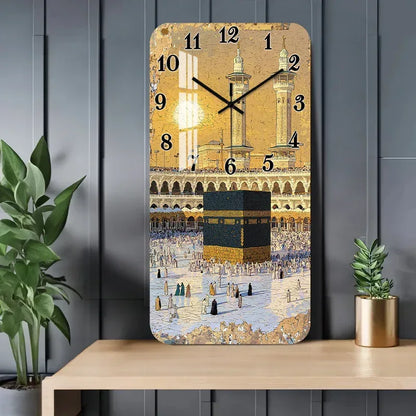 Wanduhr lautlos Kaaba Motiv – Islamische Dekoration quadratisch, HD-Glanz, für Wohnzimmer Schlafzimmer Küche - FUXLShop