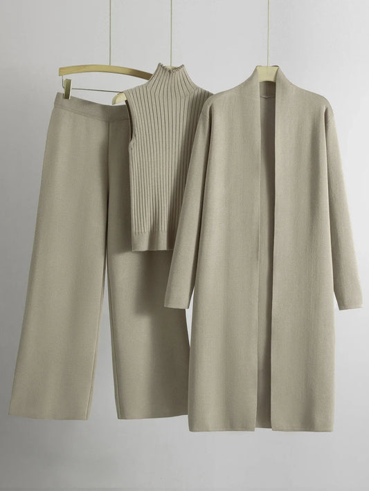 Damen 3-teiliges Herbst-Winter-Set - Cardigan, Weste & Hose - Elegante Mode - FUXLShop