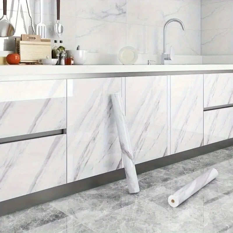 Möbelfolie selbstklebend weiß marmor 60cm x 5m mit grauer veinerung für küche möbel und wände