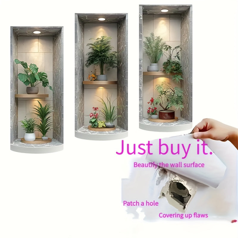 3er-Set 3D Wandsticker mit Blumentopf – Selbstklebend, leicht anzubringen & zu entfernen – Deko für Wohnzimmer, Schlafzimmer, Esszimmer